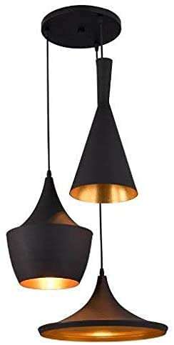 Vikas Light 3-Light Industrial Black Finish Metal Shade Hanging Pendant Ceiling Lamp Fixture Tulip Cone Disc (Black)(Bulb not Included) 3
