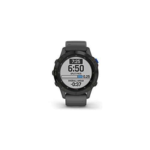 Garmin 010-02410-10 Fenix 6 Pro Solar, Multisport GPS Watch with Solar Charging Capabilities, Advanced Training Features and Data, Black with Slate Gray Band