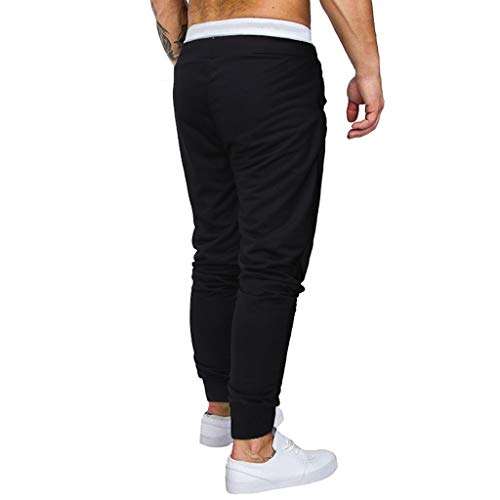 EINCcm Stripes Printed Sports Pants for Men, Elastic Waist Drawstring Trousers Slim Fit Casual Loose Joggers Trousers(Black, L) 3