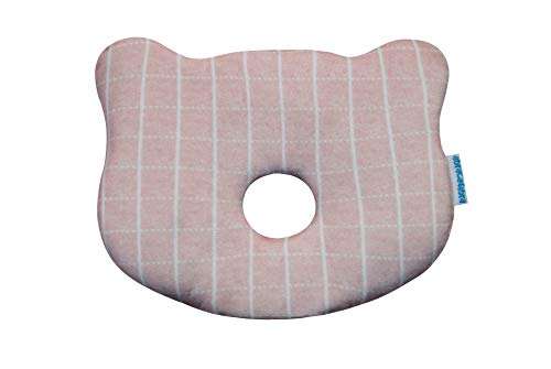 abracadabra Memory Foam Baby Head Shaping Pillow for Preventing Flat Head Syndrome, 0+ Years, 26 cm X 21 cm X 4 cm - Pink Check