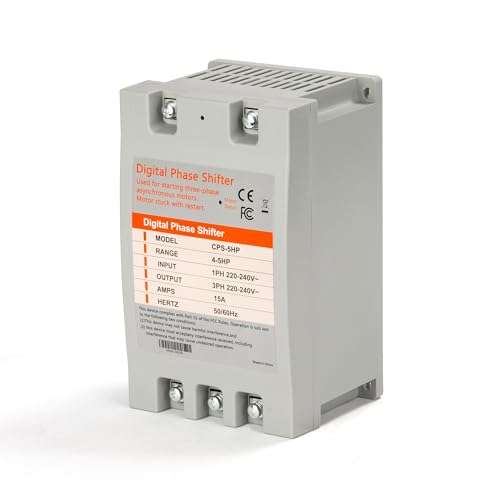 YMYP Single Phase to 3 Phase Converter - 5HP 15A 220V, Digital Phase Shifter for Residential and Light Commercial Use, 220V-240V Input/Output (One Converter for One Motor Only) 1