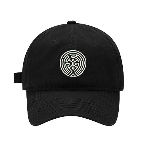 WINGZOO Men's Baseball Cap Maze AI Robot Embroidered Cotton Adjustable Washed Dad Hat Black 1