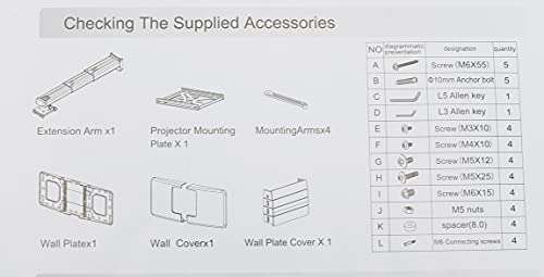 farsee living Projector Wall Mount with Universal LCD/DLP Mounting, Telescopic Bracket Hanger, High-Precision Adjustable & Load Capacity Projector Mount Wall White Projector mounts(19.49"-49.21") 3
