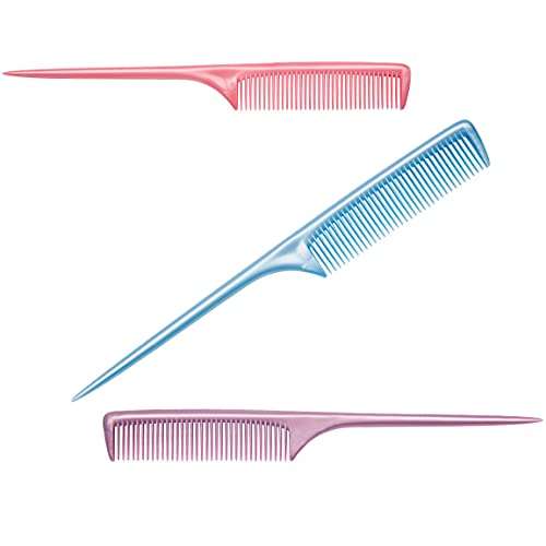 LILY Tail Comb with Medium Fine Teeth, Multicolour - Pack of 3 2