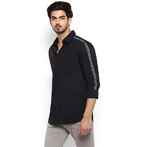 Mufti Men's Solid Casual Shirt (MFS-10350-I_01-Black M) 4