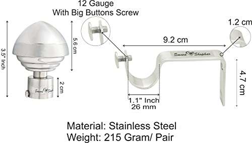 SMART SHOPHAR Stainless Steel Heart Curtain Bracket 4 Inches Silver Pack of 1 Set/Decorative Design/Sturdy and Durable/Rapid and Effortless Mounting 5