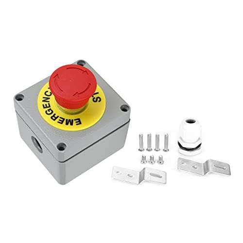 Emergency Switch Box 1 Button Stop Control Operation Box, IP66 Waterproof Emergency Stop Switch, Quick Stop Single Push Button Switch, 80x75x60 Mushroom Head Emergency Push 1