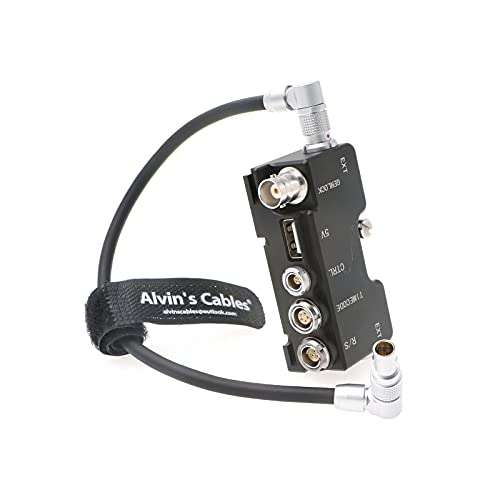 Alvin’s Cables Breakout B-Box for RED-Komodo Camera EXT-9-Pin to Run-Stop|Timecode|CTRL|5V USB| Genlock-BNC Splitter-Box Black with Rotatable Right Angle Cable 1