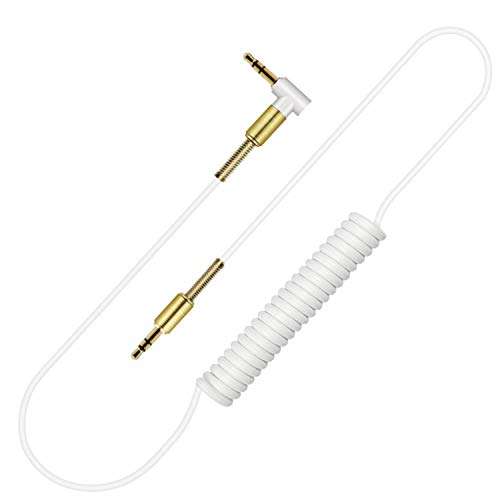 OUOU 3.5mm Audio AUX Cable [3-Pack/5ft] 90°Angled 3.5mm Aux Cable Male to Male Stereo Audio Spring Cables Compatible with Car, Beats Headphone, Studio, Recorder, Smartphone,Home Stereos,Speaker 5