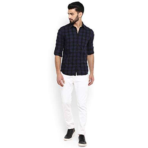 Mufti Men's Slim Fit Shirt (MFS-10032-I_05-Navy_XXL_Navy Blue_2XL) 2