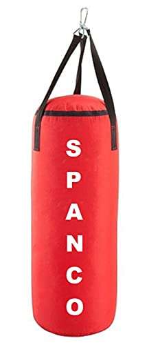 Spanco Red Color, Unfilled (Empty), 3.0 Feet Long, SRF.Economic Material Punching Bag/Boxing Bag/Kickboxing Bag/Muay Thai Bag/Takewondo Bag/Judo Bag/Marshal Arts Bag/Karate Bag with Hanging Straps
