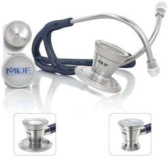 MDF Instruments MDF797DD-04 ER Premier Cardiology Stainless Steel Dual Head Adult-Pediatric Stethoscope with Adult Cardiology Bell Convertible Attachment (Navy Blue) 1