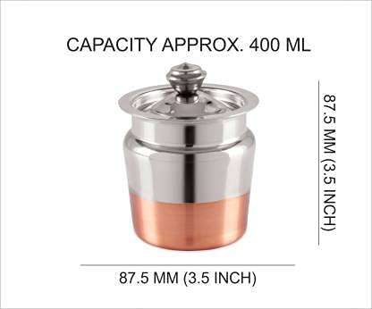 Pot with Copper Finish Bottom Storage Container - 400 ML - 400 ml Steel, Copper Grocery Container (Silver) 3