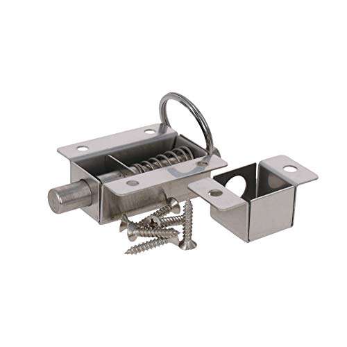 MroMax Door Barrel Bolt, Stainless Steel 304 Ring-Pull Spring Loaded Auto Sliding Lock, 1 Pcs 2