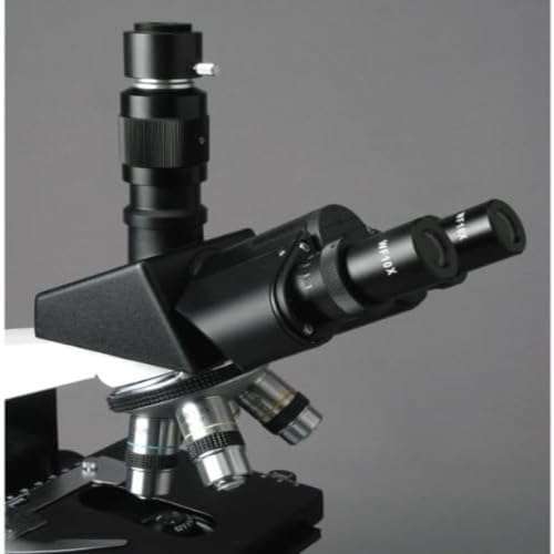 AmScope T490B-DK Compound Trinocular Microscope, WF10x and WF20x Eyepieces, 40X-2000X Magnification, Brightfield/Darkfield, Halogen Illumination, Abbe Condenser, Double-Layer Mechanical Stage, Sliding Head, High-Resolution Optics 4