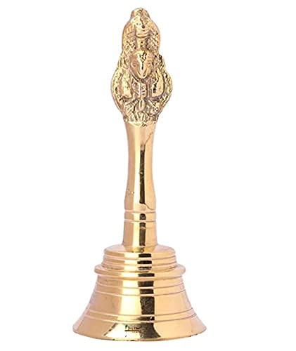 Keshav MUKUT Brass Pooja Bell/Ghanti for Home Temple Pooja Room Garuda Gold @ (3 Inch) Set of 2