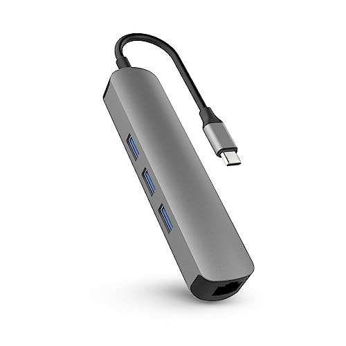 HyperDrive Tube 6 in 1 hub with USB C to ethernet + HDMI 4K 30Hz + 3 x USB A + PD (max 60W) Dock Adapter for MacBook, Windows OS, iPad, Chromebook, Surface, Android Type C Port Devices 1