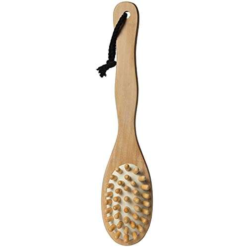 Sacred Salts Wooden Double Sided Body Brush With Massager and Long Handle | Natural Boar Bristles | Dry Brushing Removes Dead Skin, Treats Cellulite & Stimulates Blood Flow, Beige, 190 g 3