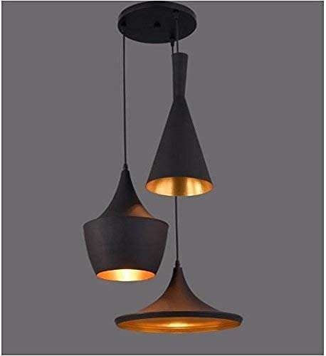 Vikas Light 3-Light Industrial Black Finish Metal Shade Hanging Pendant Ceiling Lamp Fixture Tulip Cone Disc (Black)(Bulb not Included) 1