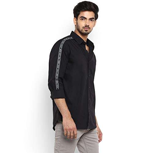 Mufti Men's Solid Casual Shirt (MFS-10350-I_01-Black M) 5