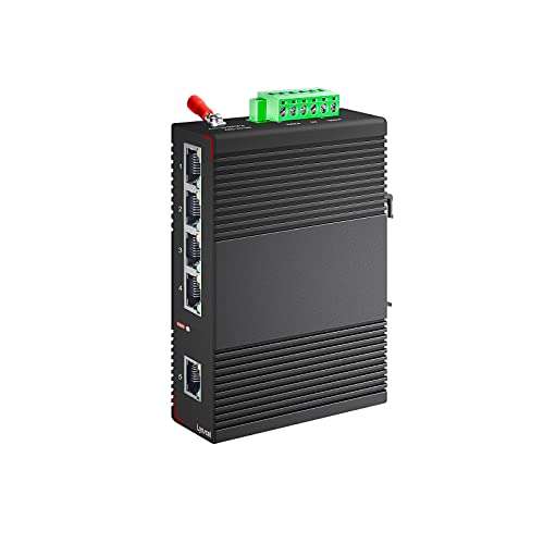 Lynxcel 5 Port Industrial Ethernet Switch,Aluminum Din Rail 60W gigabit Switch,IP30 Outdoor Network Switch Suitable for Security System/Mining etc(-40 to 185°F),Plug and Play with UL Power