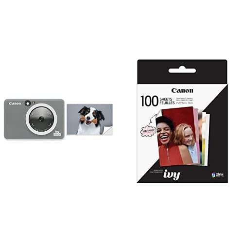 Canon Ivy CLIQ 2 Instant Camera Printer, Mini Photo Printer, Charcoal (Matte) Zink™ Sticky Back Photo Paper Pack (100 Sheets)