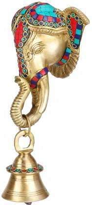 Indian Royal Art Gallery Brass Ganesha Wall Hanging Bell for Door (with Gemstone) | Multicolored Decoration | Living Room | Mandir | Office Decor | Gift Decorative Showpiece(Weight: 1900 G) 3
