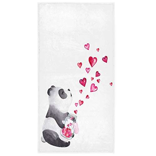 Wamika Cute Panda Hearts Hand Towels Valentines Day Face Towel Soft Thin Guest Towel Portable Kitchen Tea Towels Dish Washcloths Bath Decorations Housewarming Gifts 16 X 30 in 1
