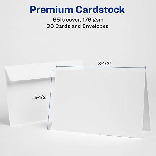 Avery Printable Greeting Cards, Half-Fold, 5.5" x 8.5", Textured White, 30 Blank Cards with Envelopes (3378) 2