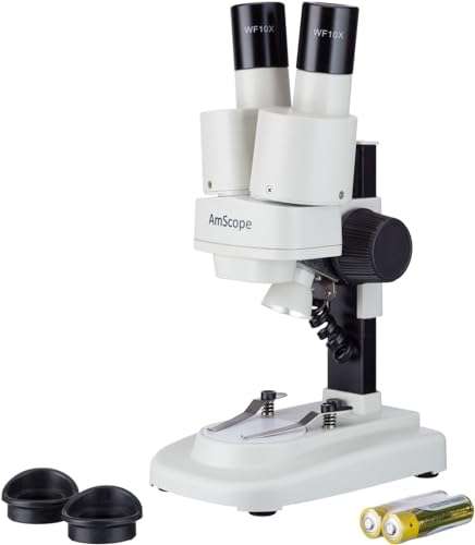 AmScope Kids SE100-LED Portable Binocular Stereo Microscope, WF10x Eyepieces, 20X Magnification, LED Light Source, Battery-Powered 1