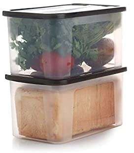 Eopzo pack of 3 Refrigerator Plastic Rectangular Shape Bread, Fruits, Vegetable Box, Storage Container with Lid, Airtight Box 2000 ml 3