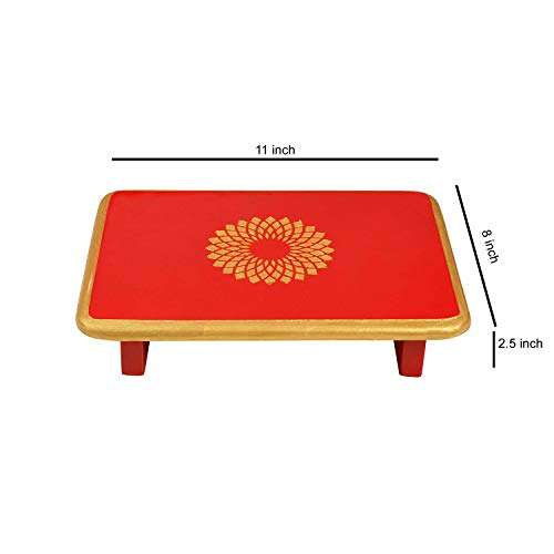 Lalhaveli Wood Puja Peetalu Sitting Patala Home Decor Red Wooden Pooja Chowki Stool for Diwali Decorations Navratri puja Items for Home Office 11 x 8 x 2 Inches 3