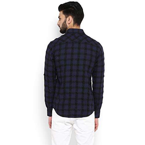 Mufti Men's Slim Fit Shirt (MFS-10032-I_05-Navy_XXL_Navy Blue_2XL) 3