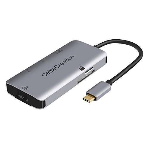USB C Hub, CableCreation 6 in 1 Aluminum USB Type C to HDMI, Ethernet, USB C PD Charging, SD TF Card Reader, USB 3.0 Adapter, Compatible with MacBook Pro 2019/2018, iPad Pro 2018, Galaxy S10/S9, LG G5