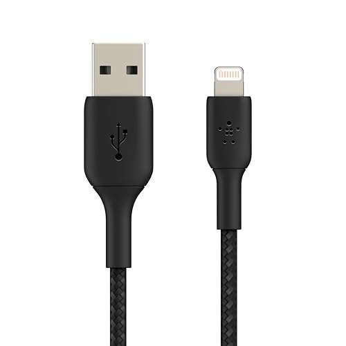Belkin Apple Certified Braided Lightning to USB-A Charge and Sync Type A Cable, Tough and Durable, For iPhone, iPad, Air Pods, 3.3 Feet (1 Meter) - Black 1