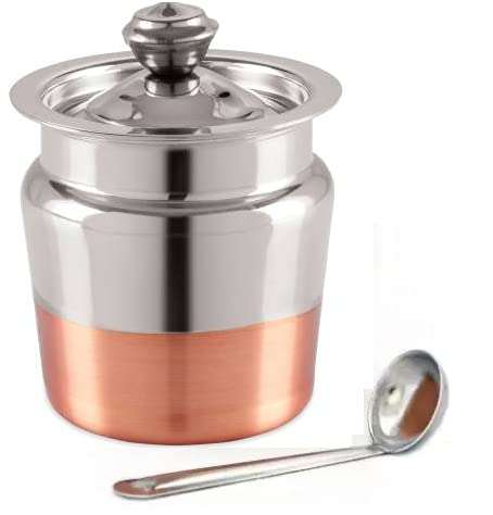 Pot with Copper Finish Bottom Storage Container - 400 ML - 400 ml Steel, Copper Grocery Container (Silver) 1