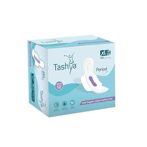 TASHYA 100% Pure Cotton Sanitary Pads I 8 Layer All Night Sanitary Napkins I Fluid Lock Technology I Rash Free, Anti Tan, Skin Friendly, Leak-proof I Hygiene & Comfort I XL - 280mm - 7 Pads 1