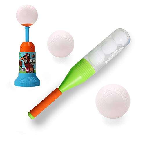 Exercise N Play Training Automatic Launcher Baseball Bat Toys - Indoor Outdoor Sports Baseball Games T-Ball Set for Children 3