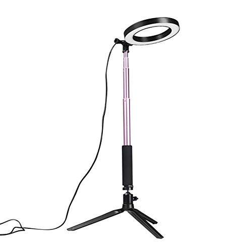 YESBAY Dimmable LED Phone Camera Selfie Ring Makeup Flash Light Lamp with Stand Tripod for Smartphone YouTube Self-Portrait Video Shooting Pink 16cm 1
