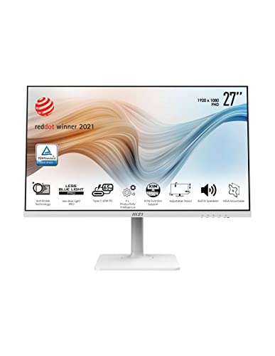 MSI Modern MD272PW 27 Inch FHD Office Monitor - 1920 x 1080 IPS Panel, 75 Hz, Eye-Friendly Screen, Built-in Speakers, 4-Way Adjustable Stand, KVM - DP 1.2a, USB Type-C 4