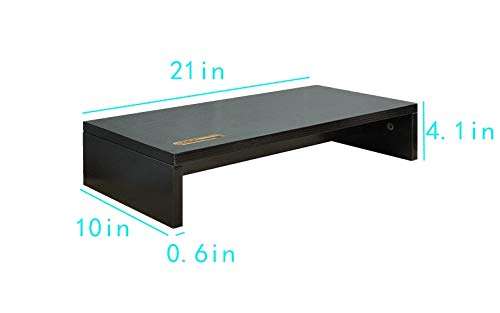 Seeleka Monitor Stand Riser, 21 Inch Wood Desk Organizer Stand for Laptop Computer, Desktop Printer Stand with Phone HolderTV Stand with Mobile Phone Stand, Ergonomic Laptop Printer Stand,Black 2
