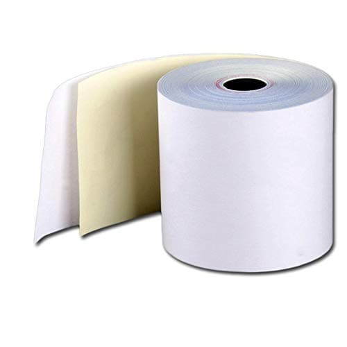 (10 Rolls - 50 GSM) 3'' x 95' White/Canary 2 Ply Carbonless Kitchen Printer Paper Cash Register Receipt Rolls for Star Micronics SP2000, UP389 VeriFone Omni 480, Printer 220, 250, 900 TMU 220 2