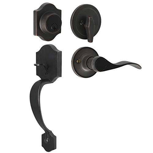 Gobrico 3 Sets Exterior/Interior Handlesets,Wave-Style Door Lever and Single Cylinder Deadbolts 1