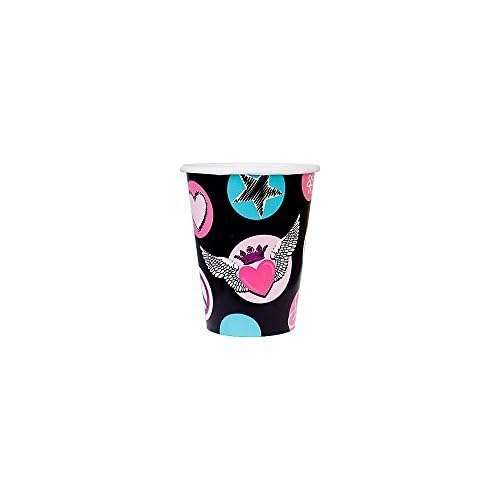 Amscan Rocker Princess Birthday Party Paper Cups Disposable Drinkware (8 Pack), 9 oz, Black/Pink 2