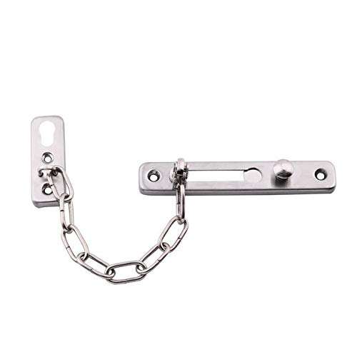 1Pack Silver Stainless Steel Security Door Chain with Spring and Screws Heavy Duty Anti-Theft Press Lock Swing Bar Door Lock Durable Door Guard for Home Hotel 4