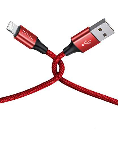 Zoul USB to Lightning Nylon Braided Fast Charging and Data Sync Cable Compatible for iPhone 14, 13, 12, 11, X, XR, XS, XS Max, 8, 7, 6, iPad Air/Pro/Mini (1M, Red) 1