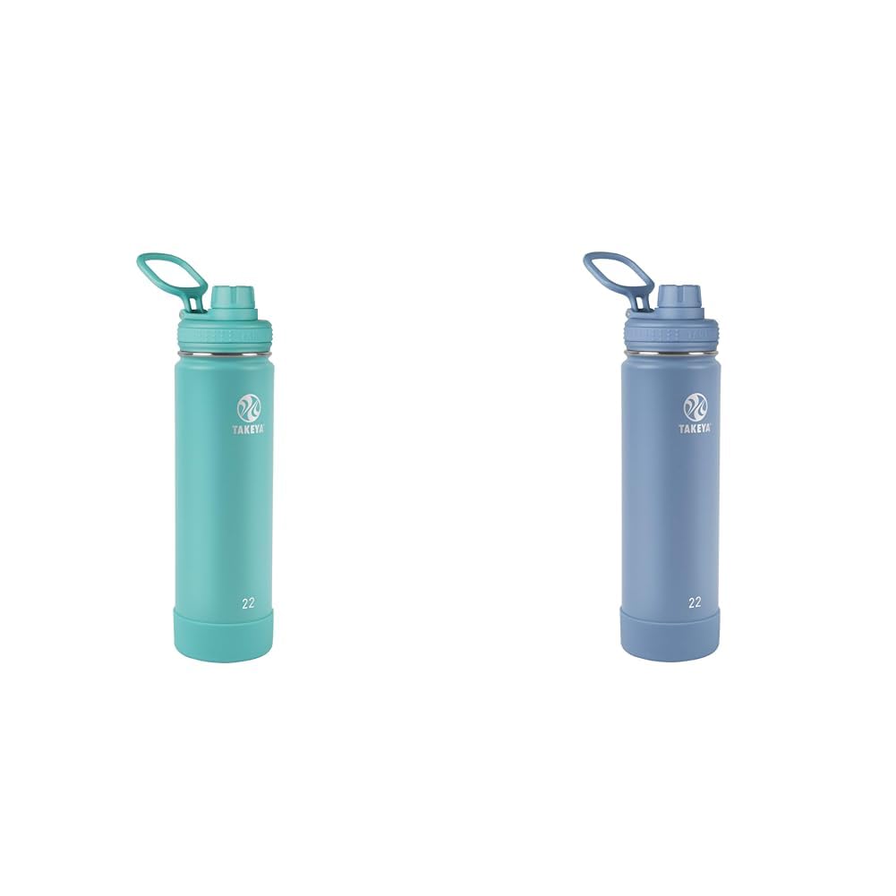 Takeya Actives 22 oz Vacuum Insulated Stainless Steel Water Bottles with Spout Lid Bundle - Teal and Bluestone
