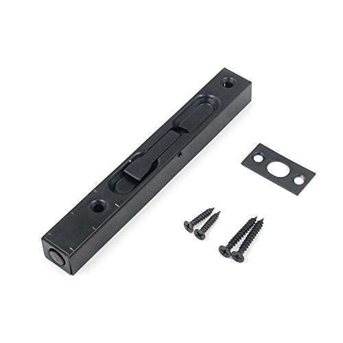 Geesatis Black Flush Bolt Latch Stainless Steel Door Flush Bolt Double Latch Flush Bolt Guide Security Concealed Door Lock for Wood Doors French Doors, with Mounting Screws, Length 6 Inch 1