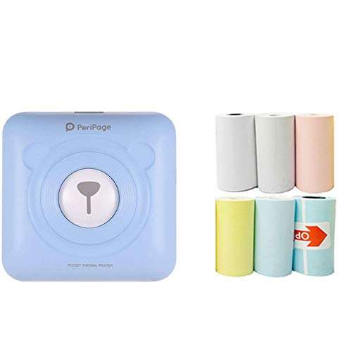 Portable Bluetooth Thermal Printer, USB Smart Photo Printer with 6 Roll Printing Paper, Mini Wireless POS Thermal Image Photo Printer for for iOS, Android, and Windows (Blue) 1