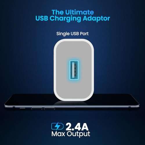 Portronics Adapto 12 2.4A 12W Fast Wall Charger for iPhone 11/Xs/XS Max/XR/X/8/7/6/Plus, iPad Pro/Air 2/Mini 3/Mini 4, Samsung S4/S5, and More(White) 3